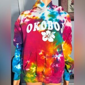 NWT Jon Lauren Womens Tie Dye Drawstring Multicolor Pullover Hoodie Size L